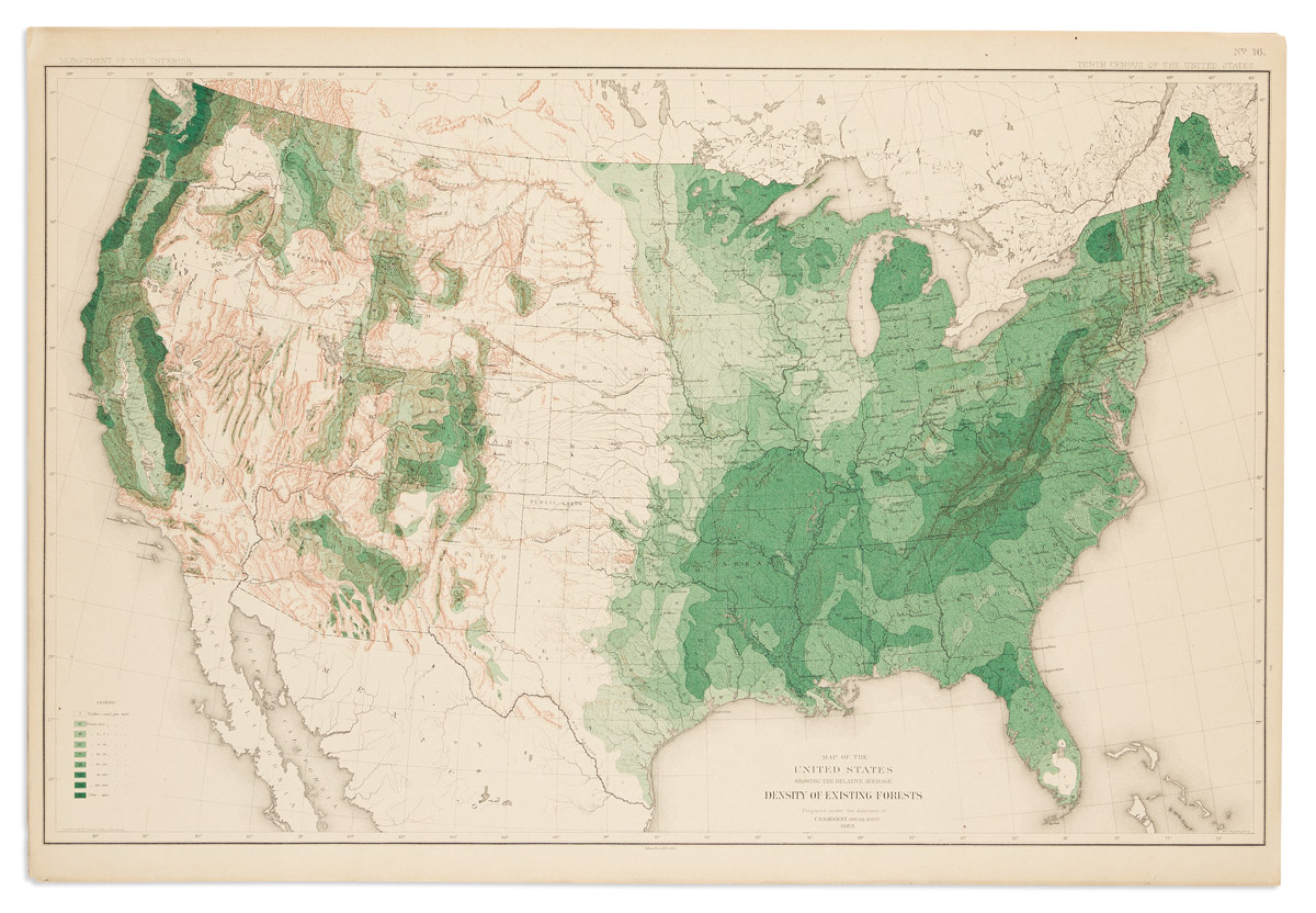 (FOREST CANOPY.) Charles Sprague Sargent; and Julius Bien. Sixteen Maps Accompanying Report on Forest Trees of North America.